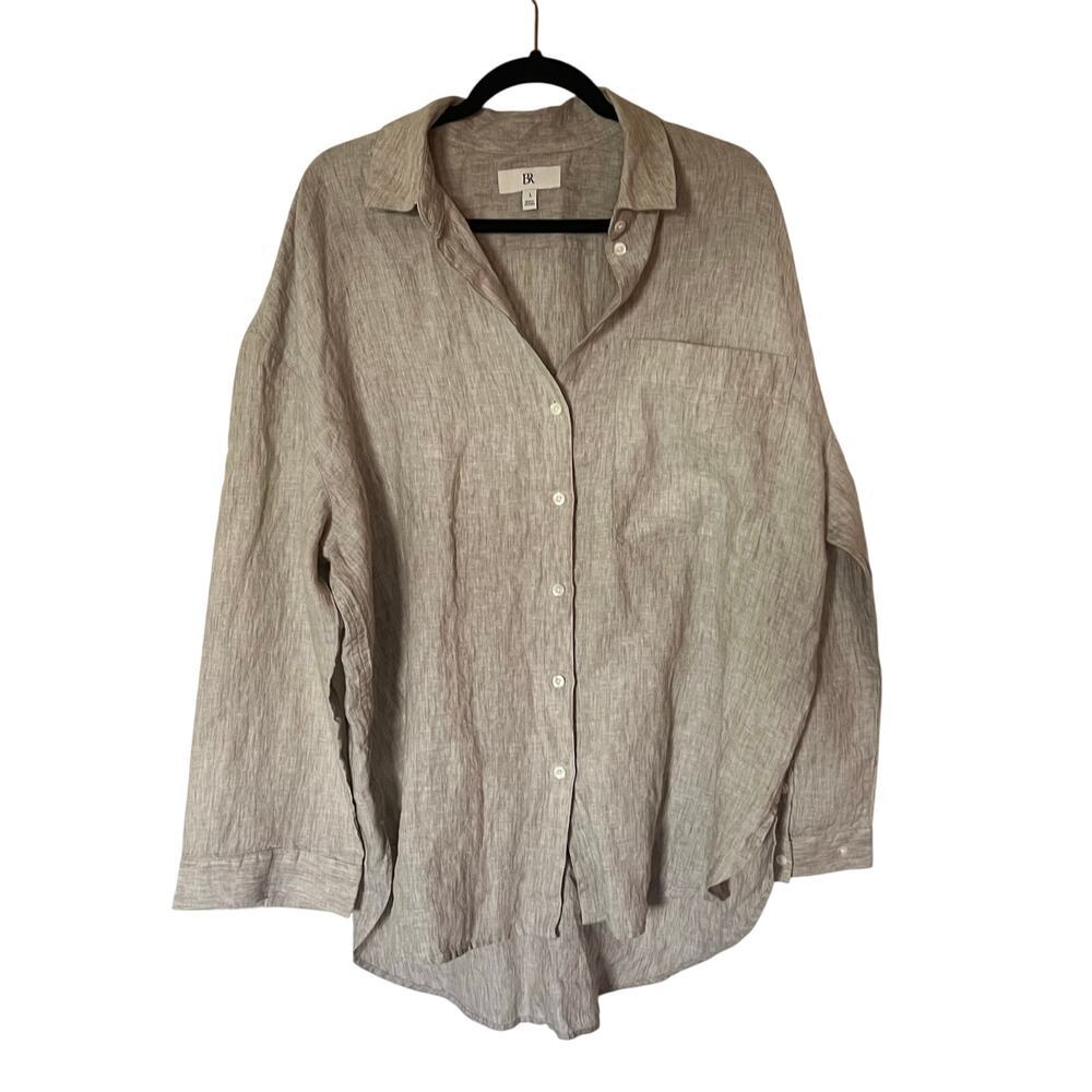 Banana Republic Neutral Beige Linen Button-Up Blouse